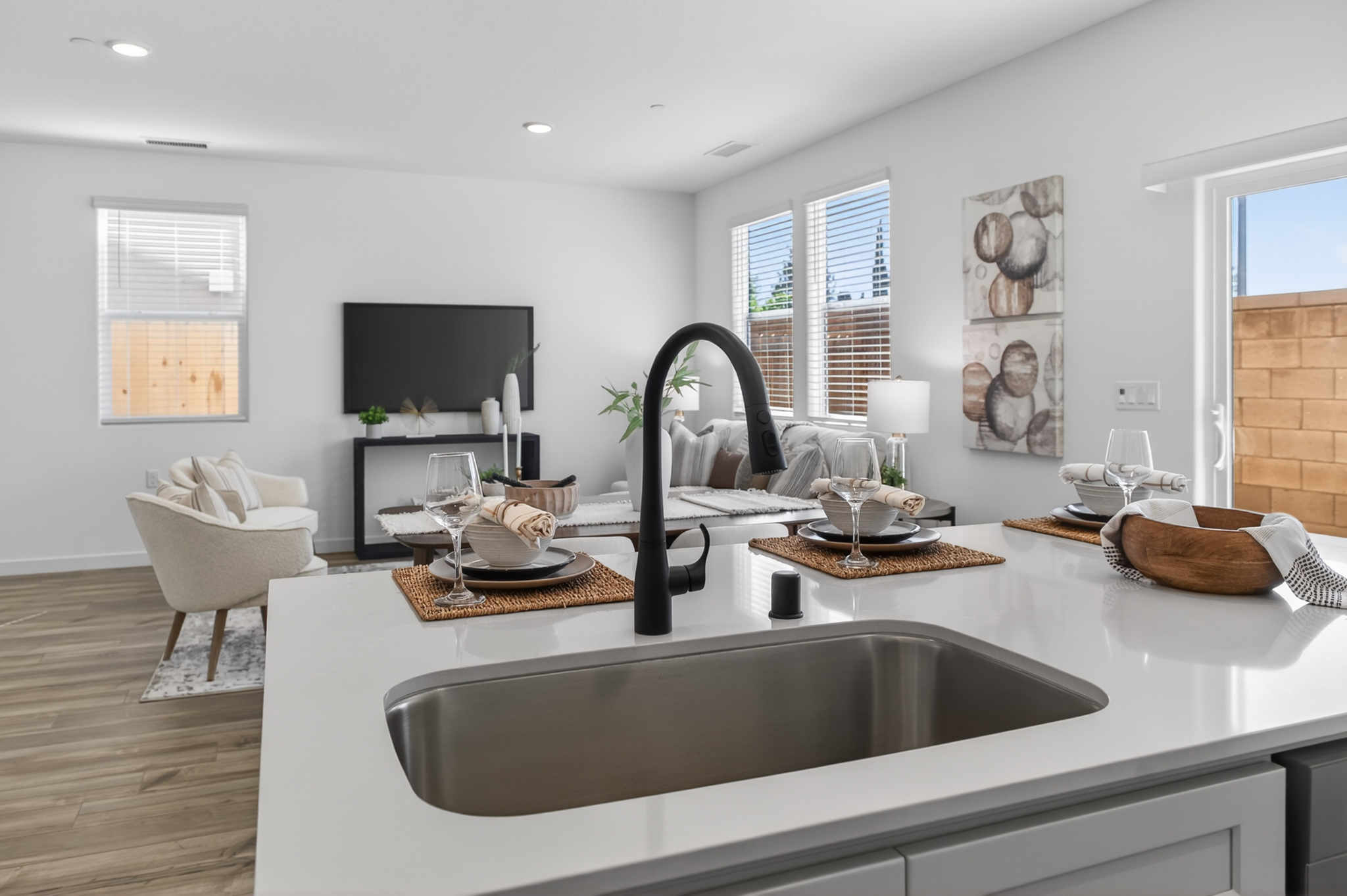 A large kitchen with a large island.