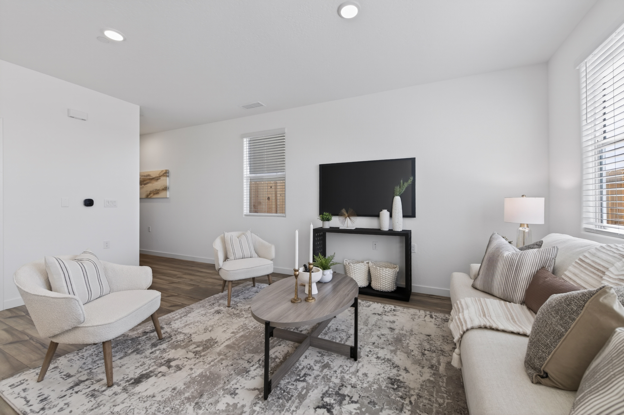 A living room with a fireplace.