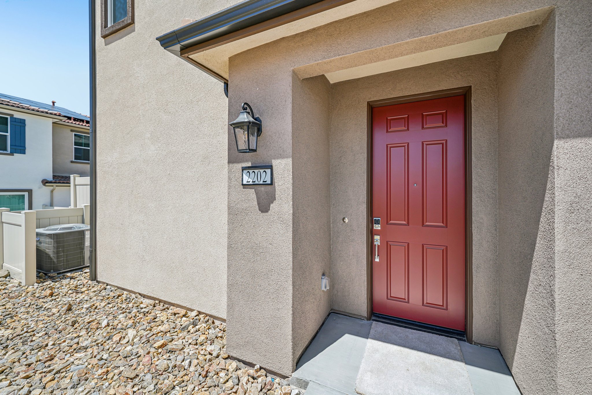A building with a red door.