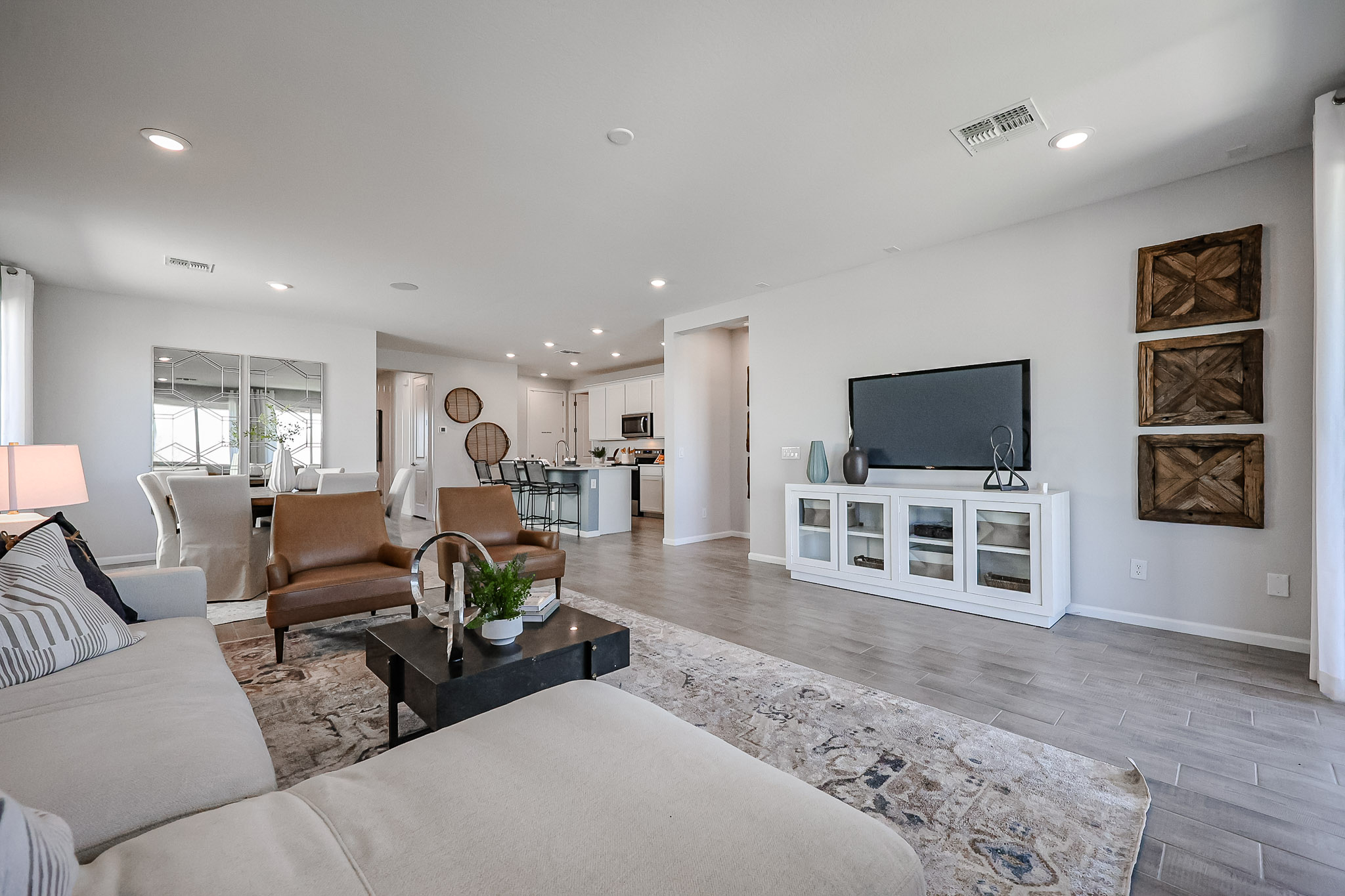 A living room with a fireplace.