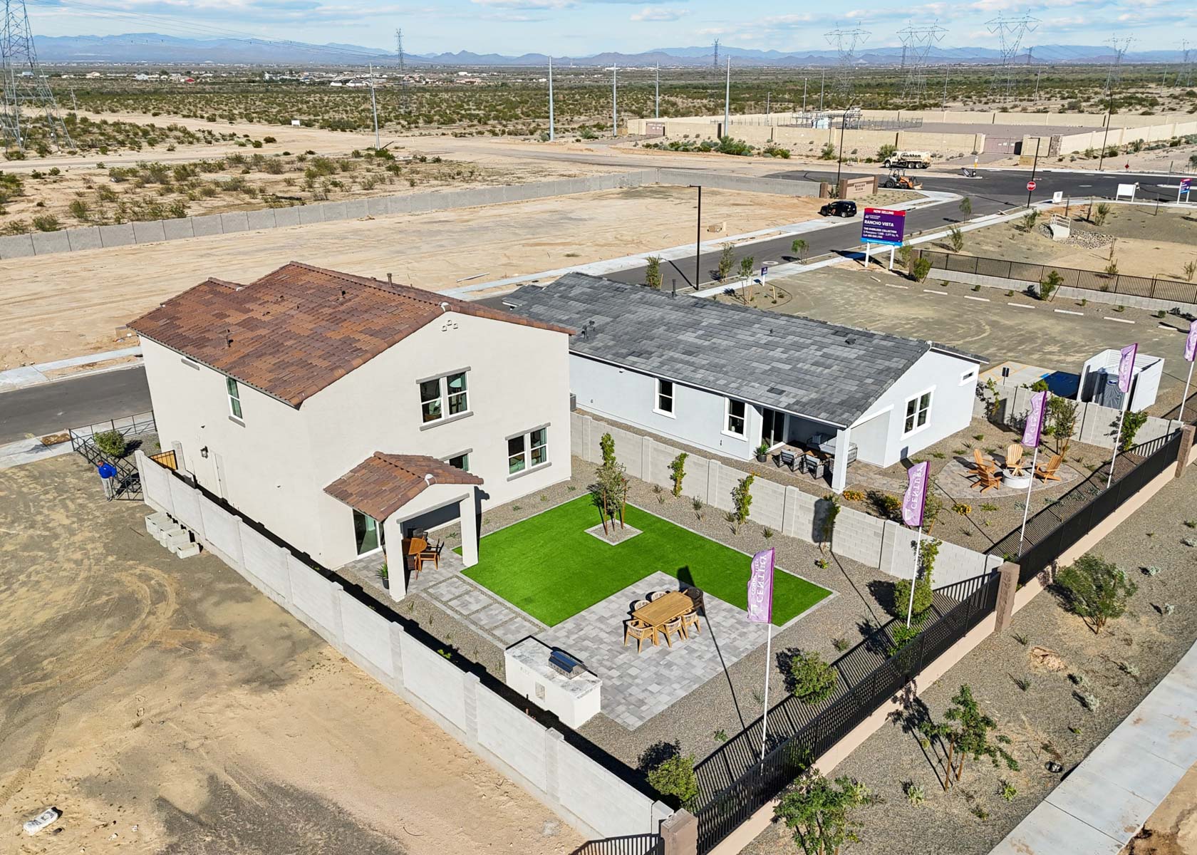 A high angle view of a building.