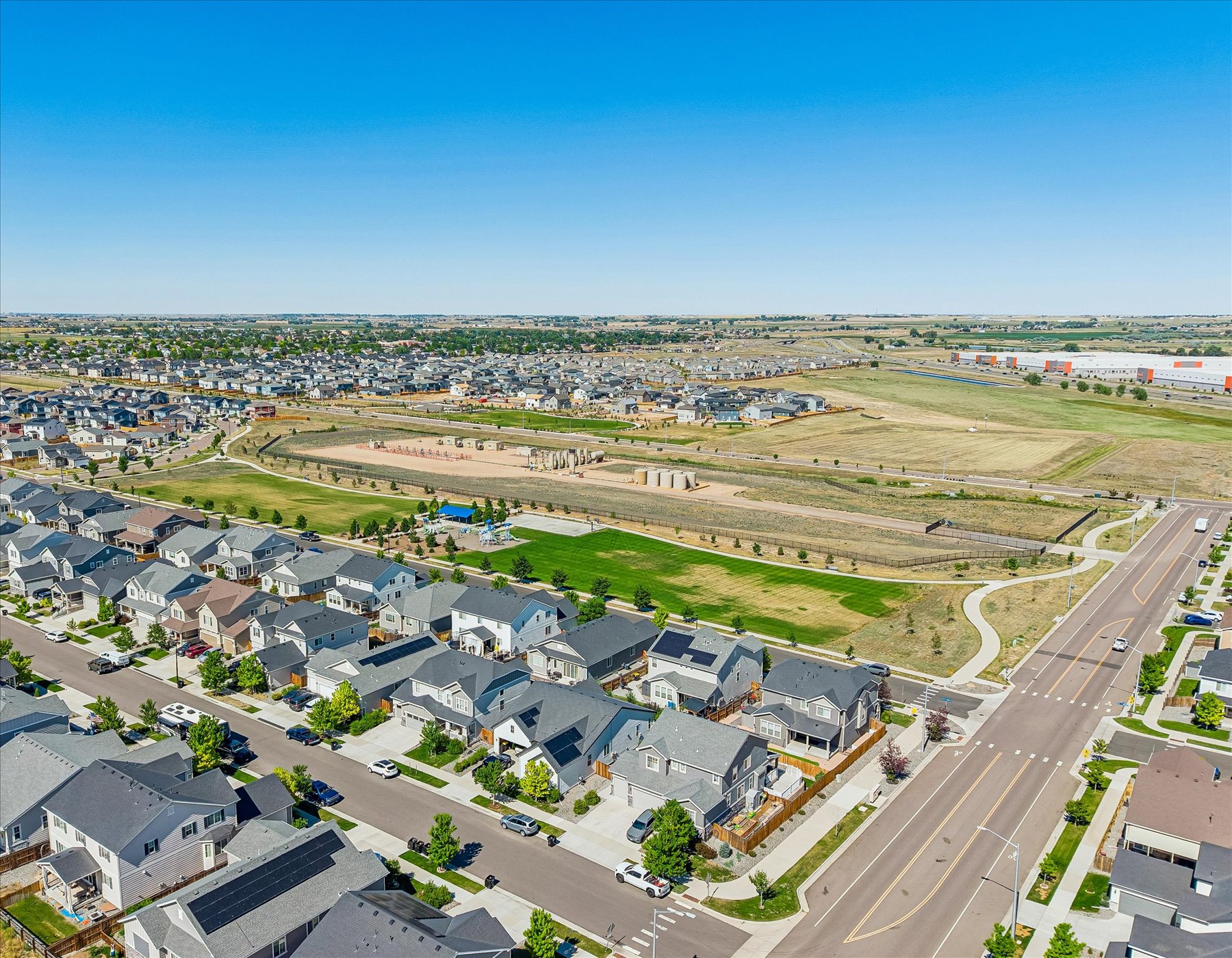 A large area with buildings and roads.