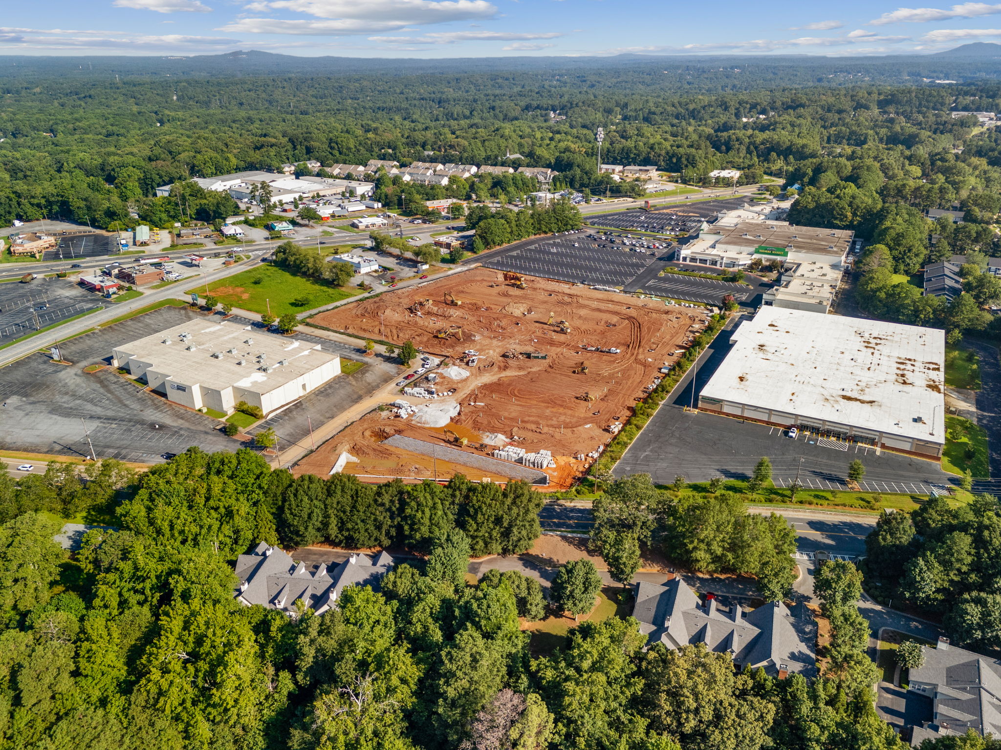 Aerial view of a large building.