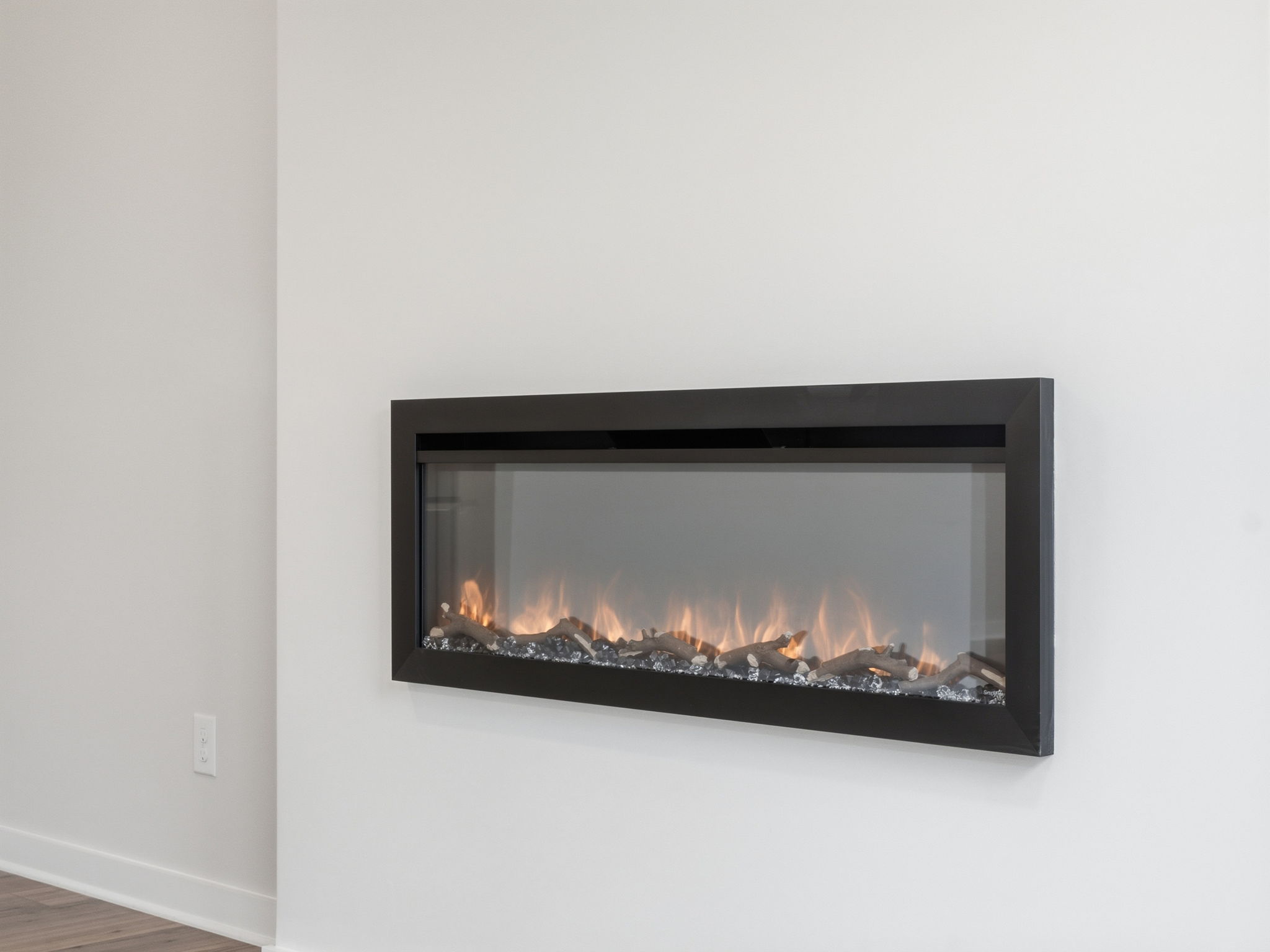 A fireplace in a room.