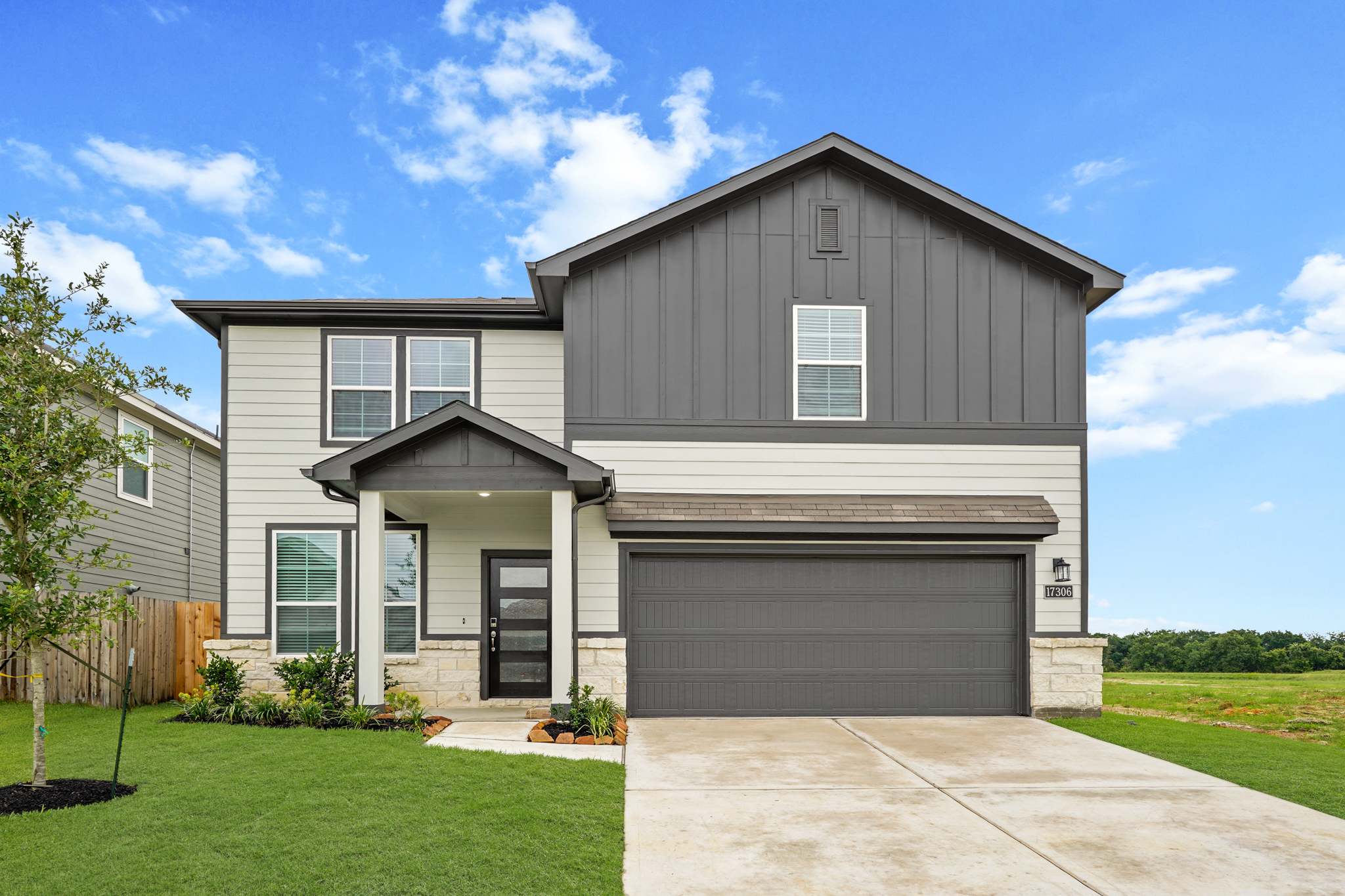 A house with a garage.