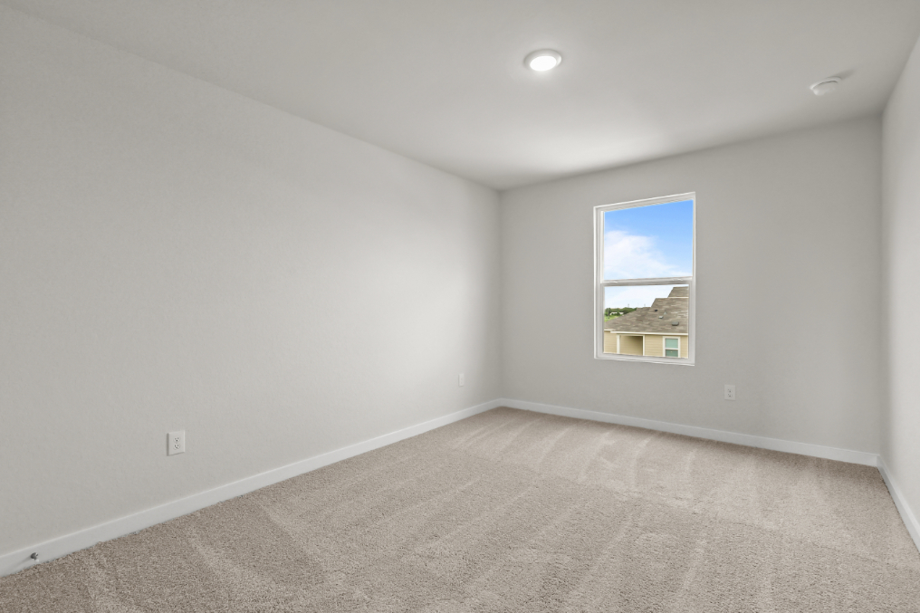 A room with a window and a carpet.