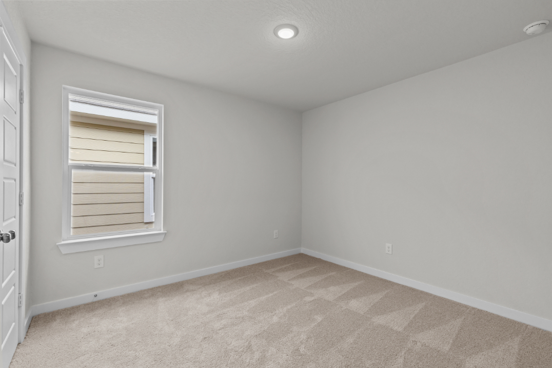 A room with a window and a carpet.