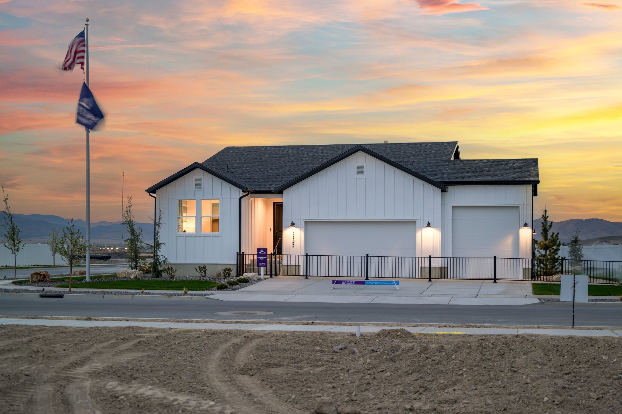 A house with a flag in the front.