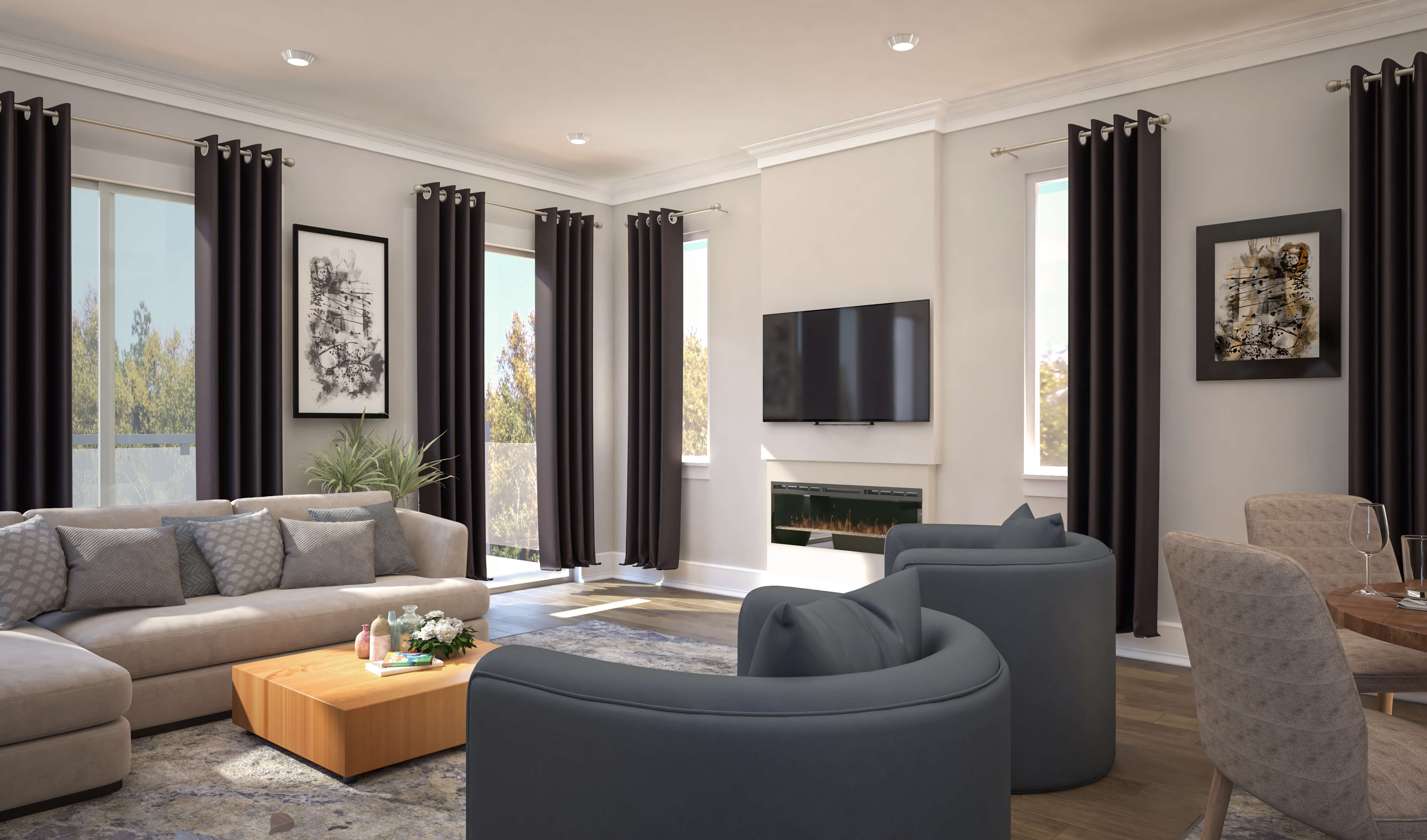 A living room with a tv and couches.