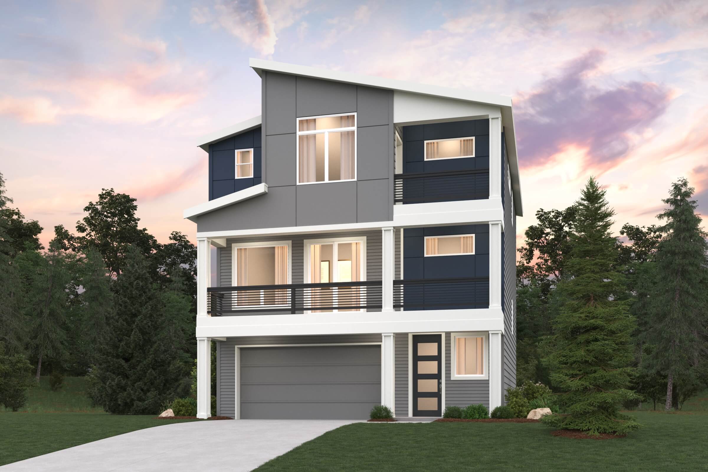 A house with trees around it.