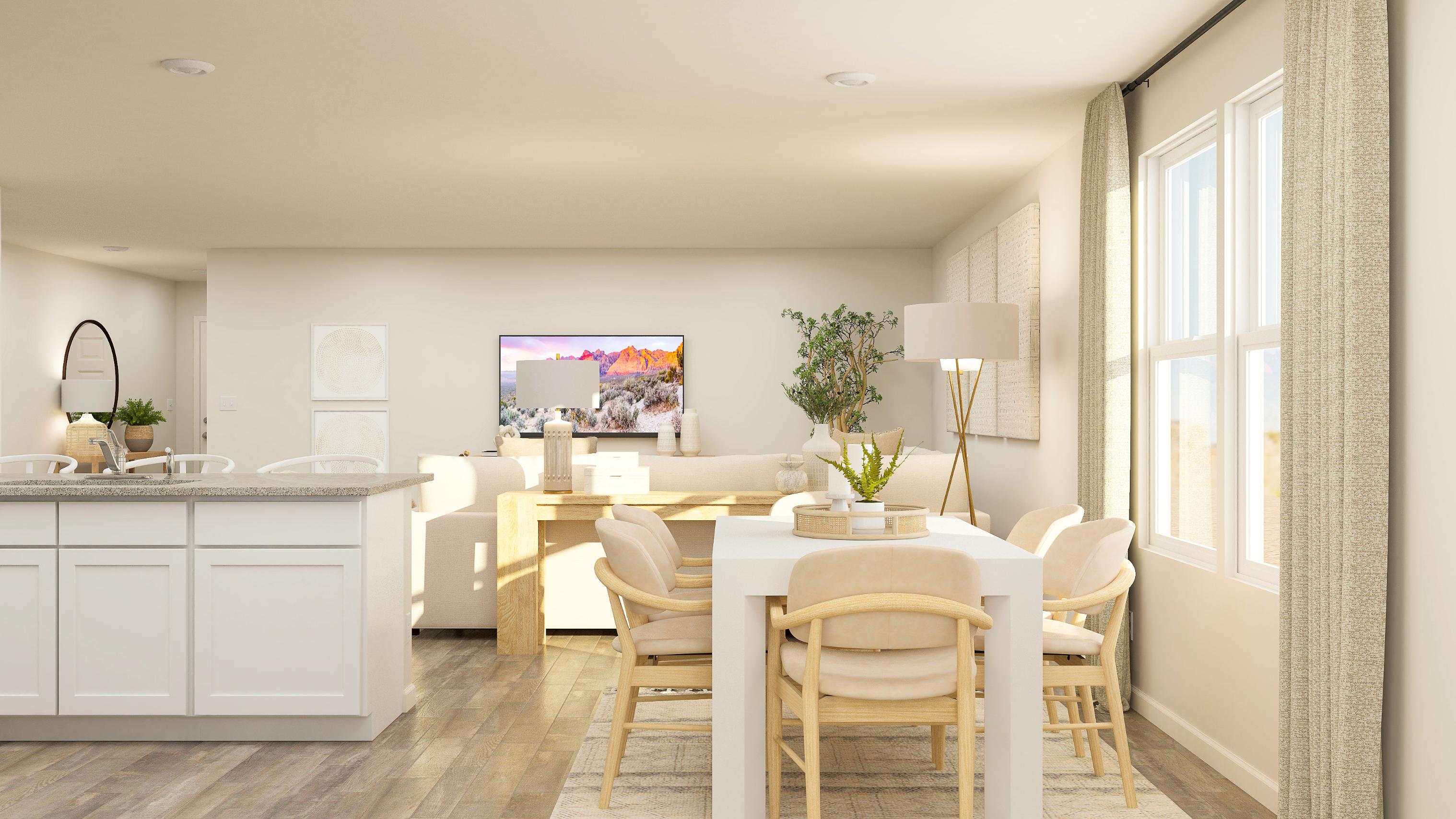 A dining room with a tv.