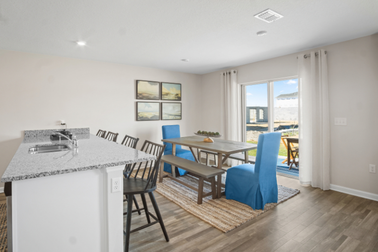 A kitchen and dining room.